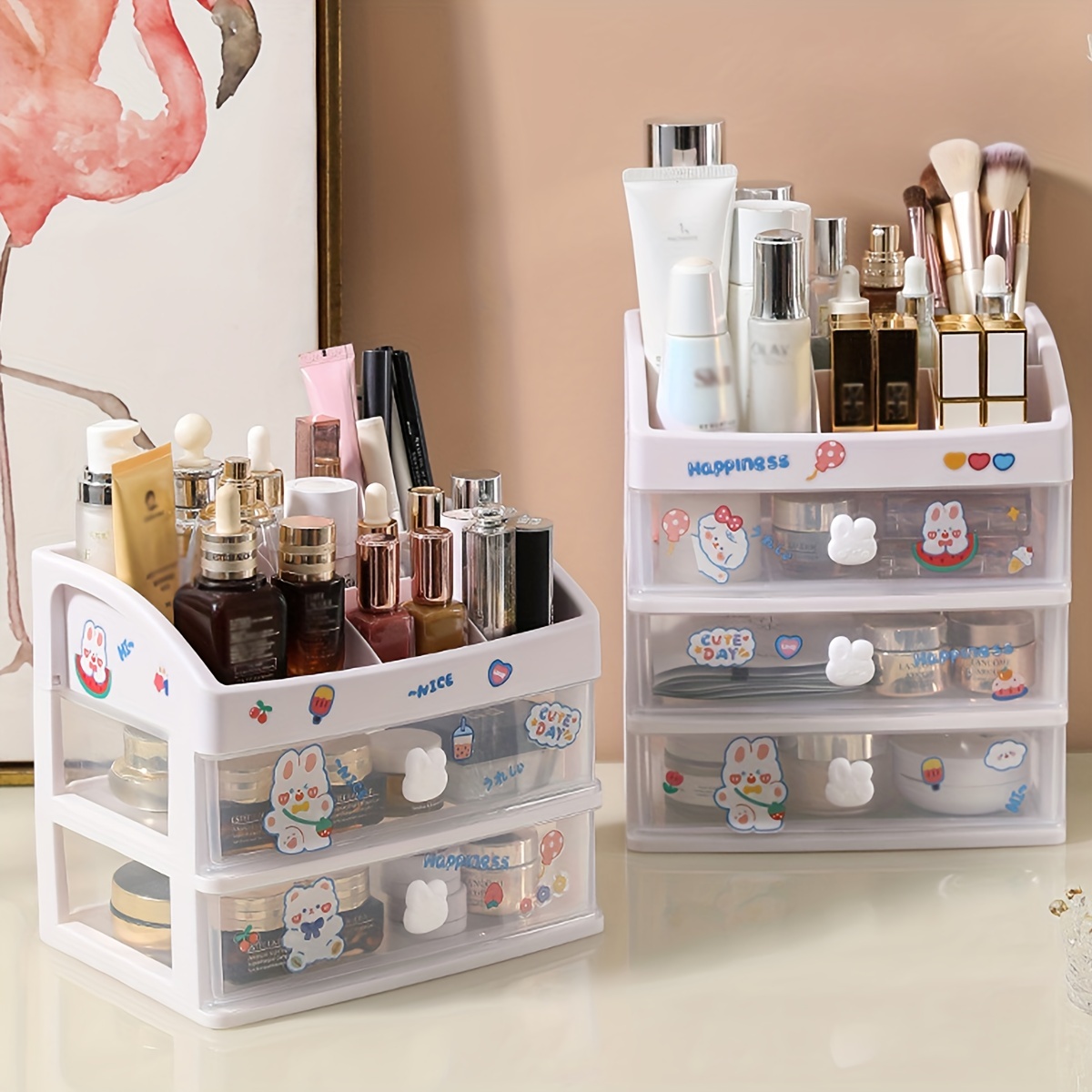 Cosmetic Organizer Dustproof With Lid Tabletop Makeup Case Vanity Skin Care  Items Shelf - Temu