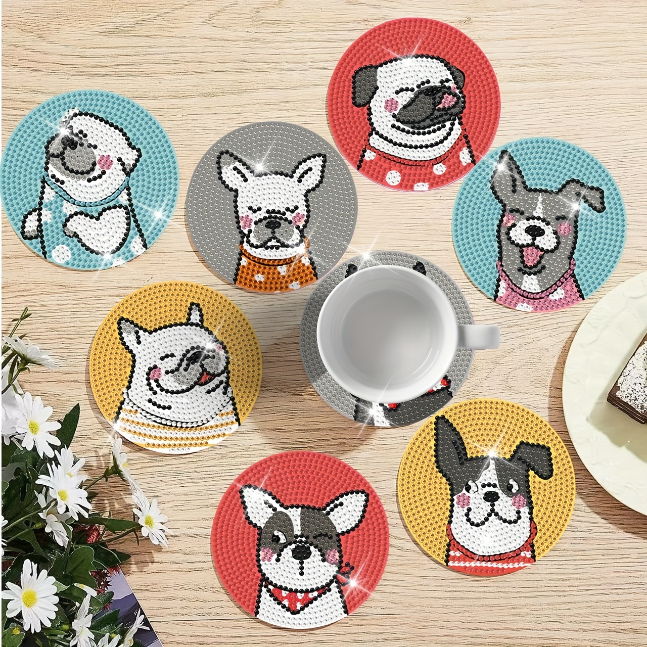 Diy Dog Artificial Diamond Painting Coasters With - Temu