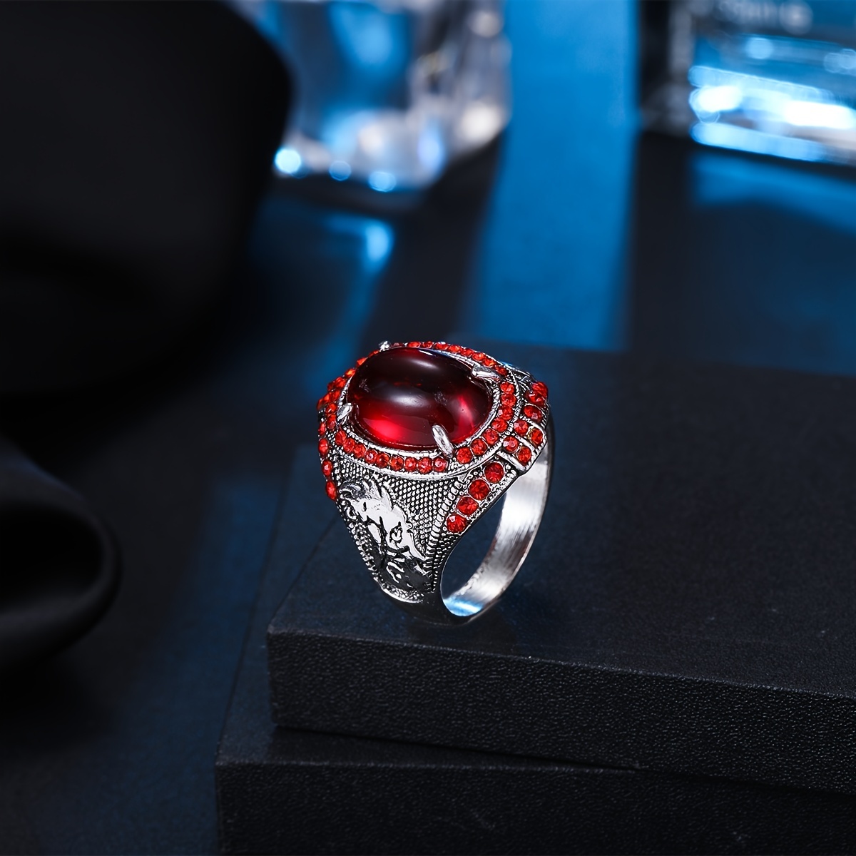 Men's Classic Gemstone & Red Gemstone Ring