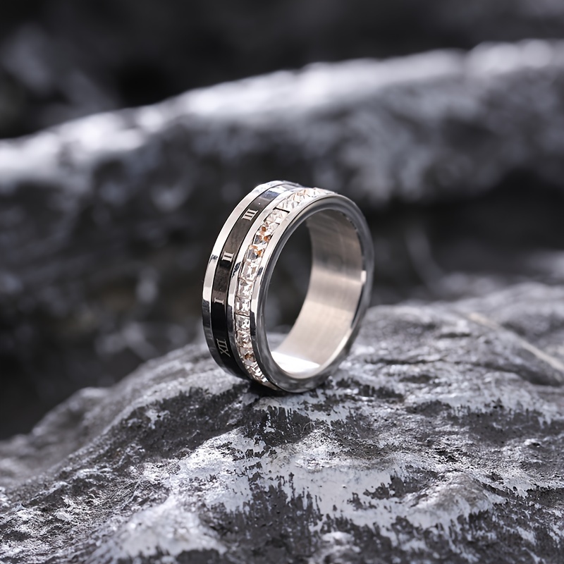 Stainless steel roman numeral on sale ring