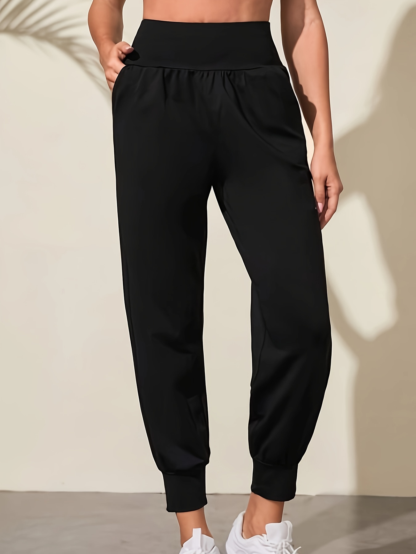 Slant Pockets Solid Color Harem Pants Casual Slim High - Temu