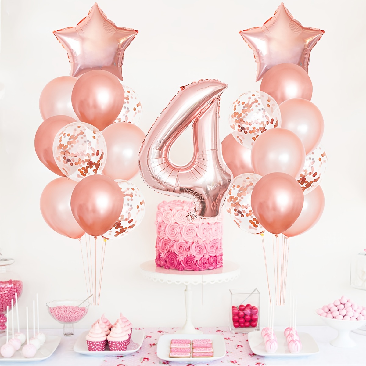 24pcs, Ballons Mixtes Dorés Roses 4e Décorations De Fête D'anniversaire,  Décor De Fond D'anniversaire Fille De 4 Ans, Décoration D'anniversaire