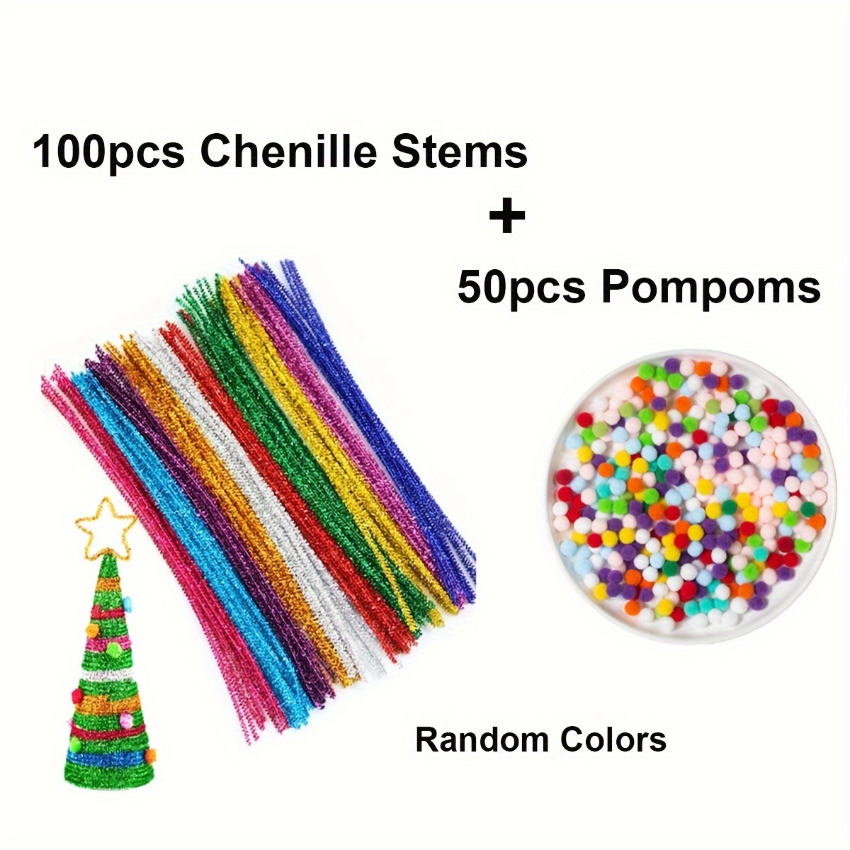  Christmas Set of 100 Metallic Tinsel Pipe Cleaners for