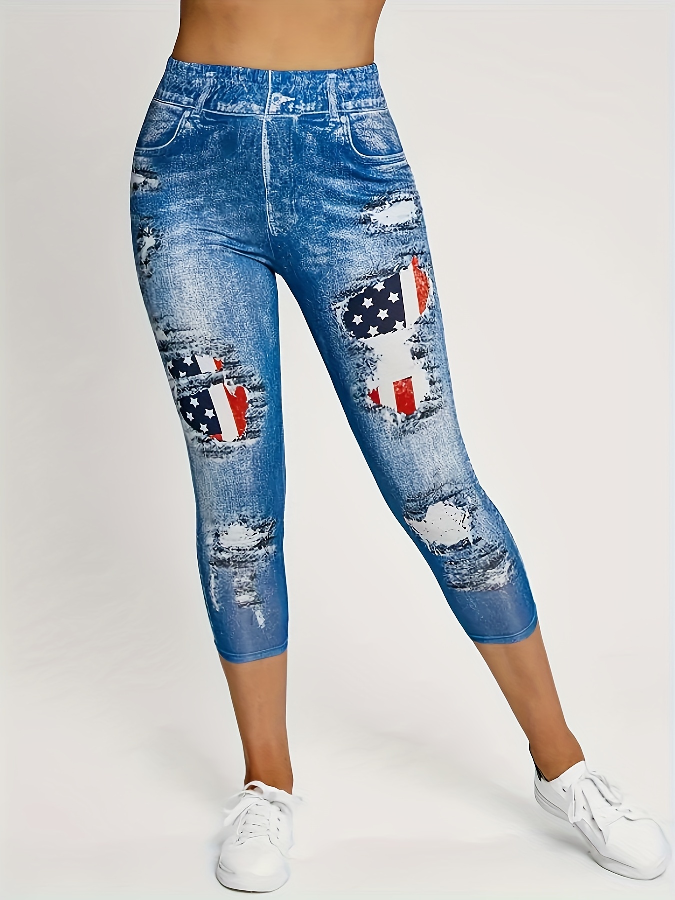 American Flag Print Skinny Leggings Casual Every Day Capris - Temu