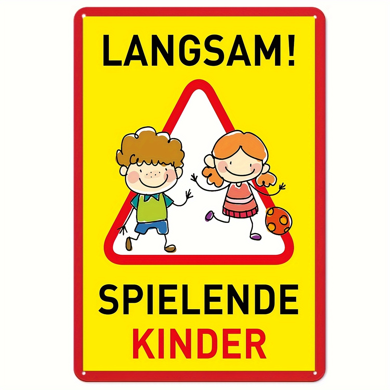 

1pc Achtung Kinder Sign Warning Sign Playing Children Caution Here Play Children Please Slow Drive, Achtung! Aluminium Metal Signs For Ourdoor Used Weatherproof, Easy To Assemble {30*20cm}
