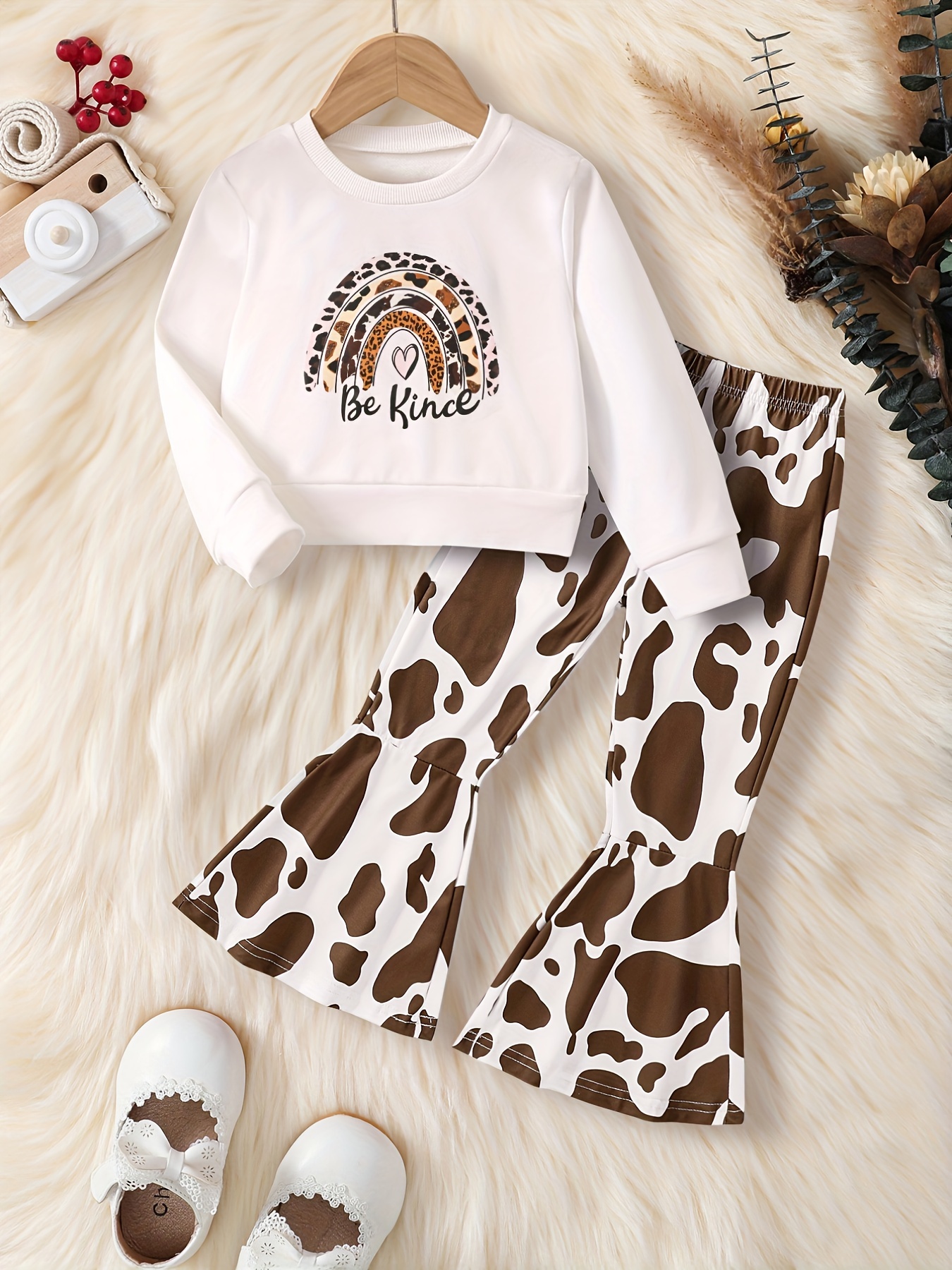 Baby Girl 20's Print Top + Cargo Pants Set Comfy Outfits - Temu