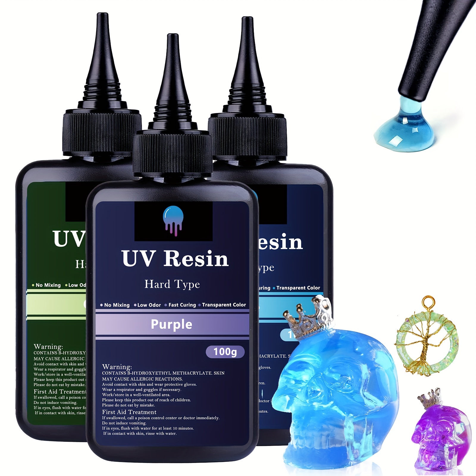 Resina UV transparente de 10 a 3.53 oz, resina de curado ultravioleta,  resina solar de curado solar, cristal duro activado por la luz solar para  joyas