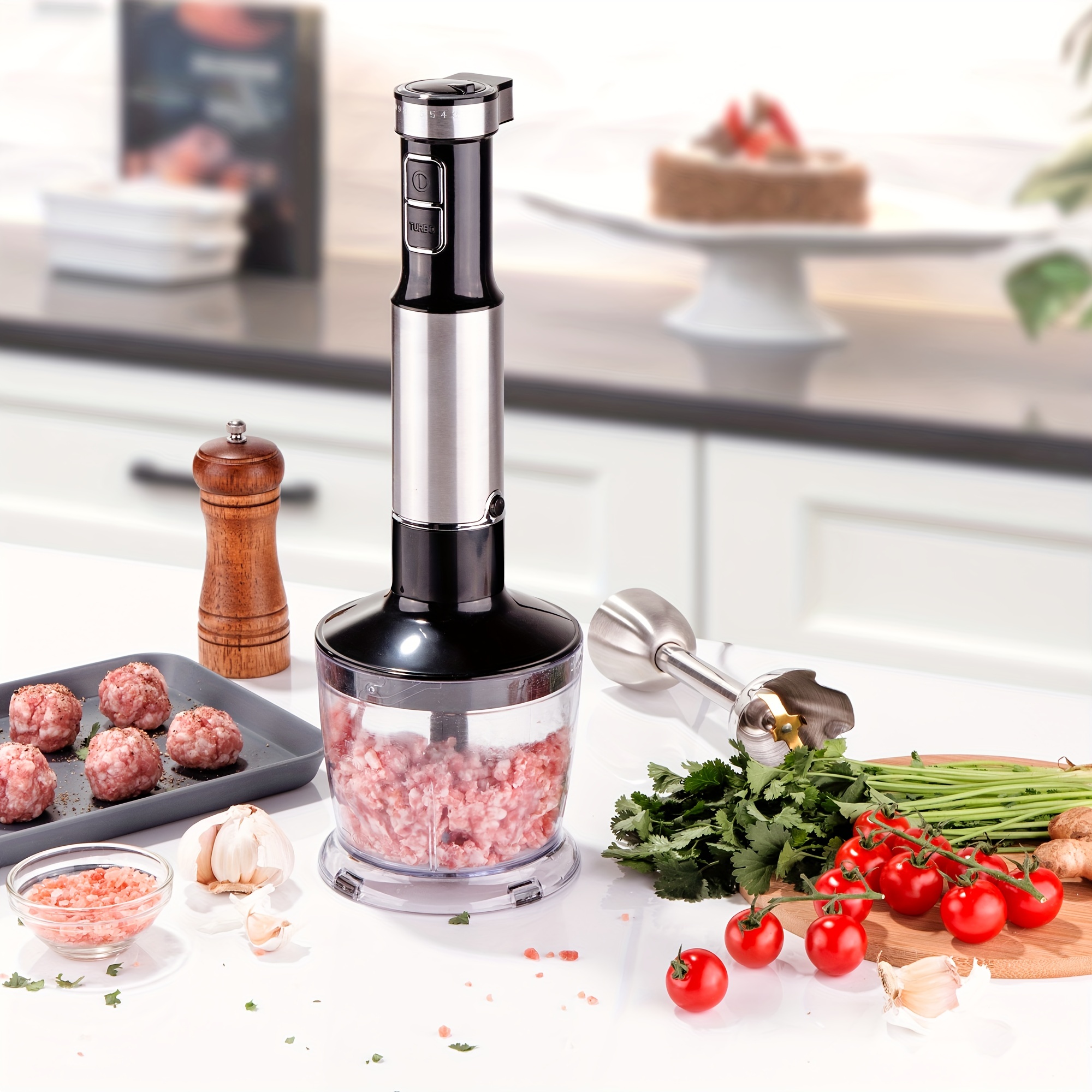 Powerful 4-in-1 Handheld Immersion Blender With 5 Speeds, Stainless Steel  Blades, Chopper, Beaker, Whisk - Perfect For Smoothies, Soups, Sauces, And  More! (eu Plug) - Temu Netherlands