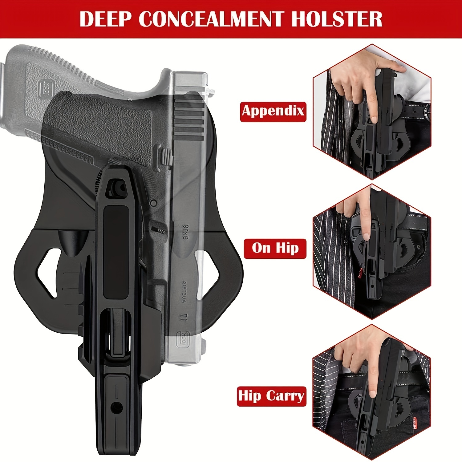US Concealed Carry Rapid Draw Leather IWB Holster for Compact to Medium  Handguns