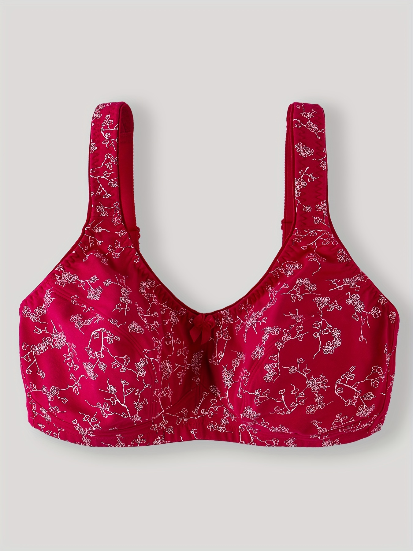 Plus Size Middle and Elderly Women Cotton Printed Bras Wireless Comfort  Thin Mold Cup Daily Bra (Color : Watermelon red, Size : 42/95 (BC))