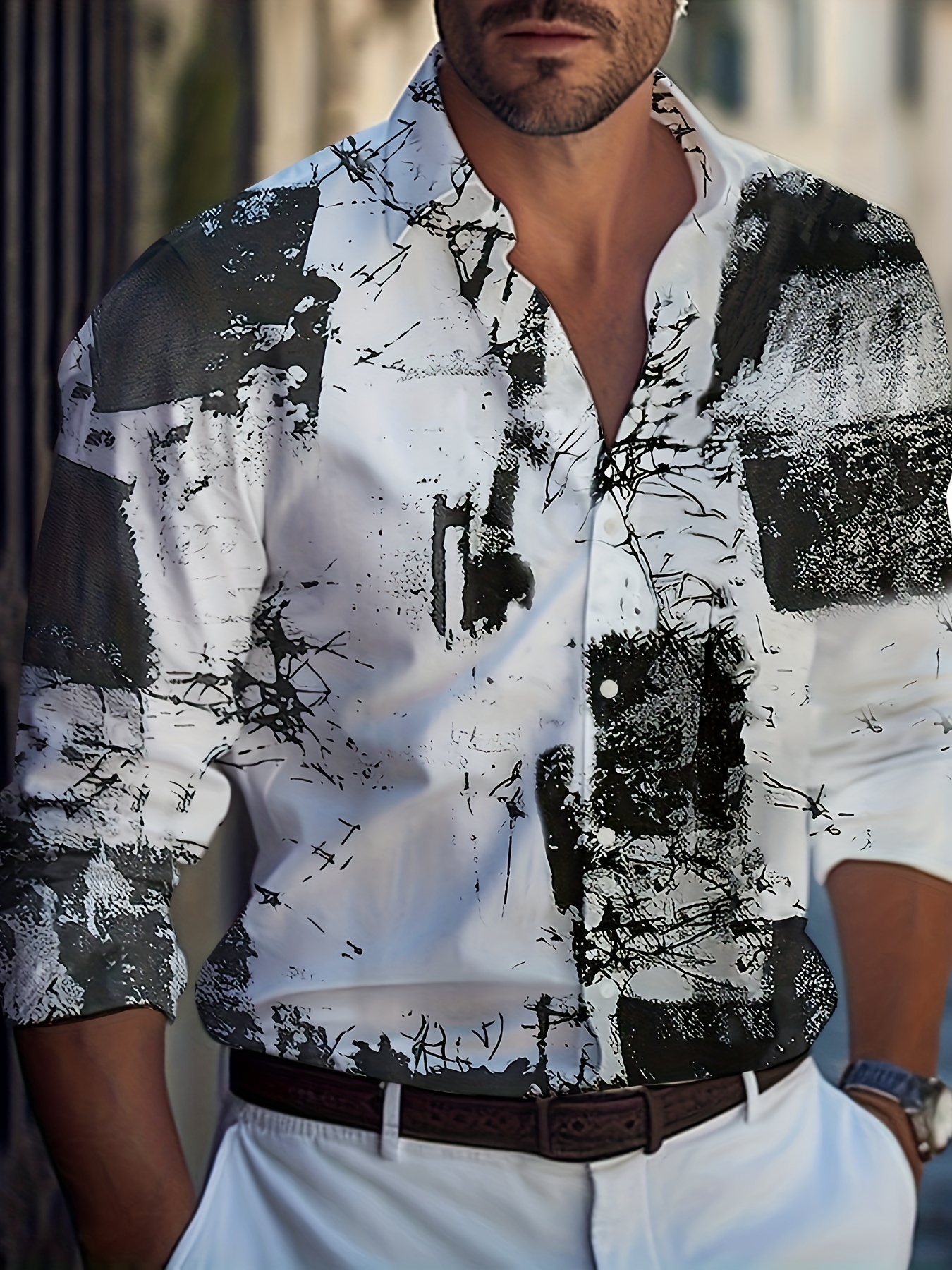 Chemise Hommes Manches Longues Imprim e Peinture L encre