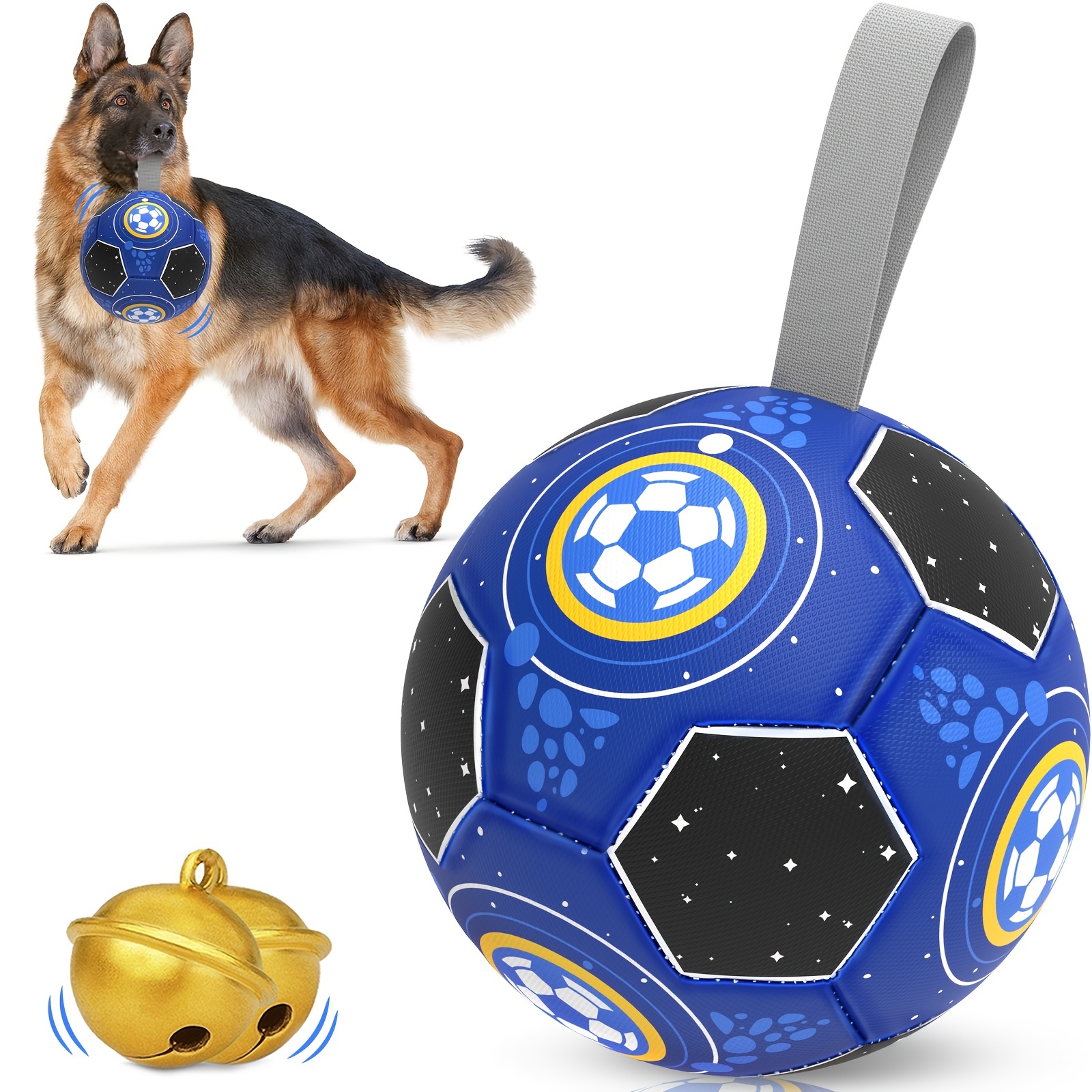 

1pc Durable Football Design Pet Toy With Straps Dog Chewing Ball Toy With Bell For Training Playing Teeth Cleaning, Interactive Fetch Pet Toy For Small Medium Large Dogs