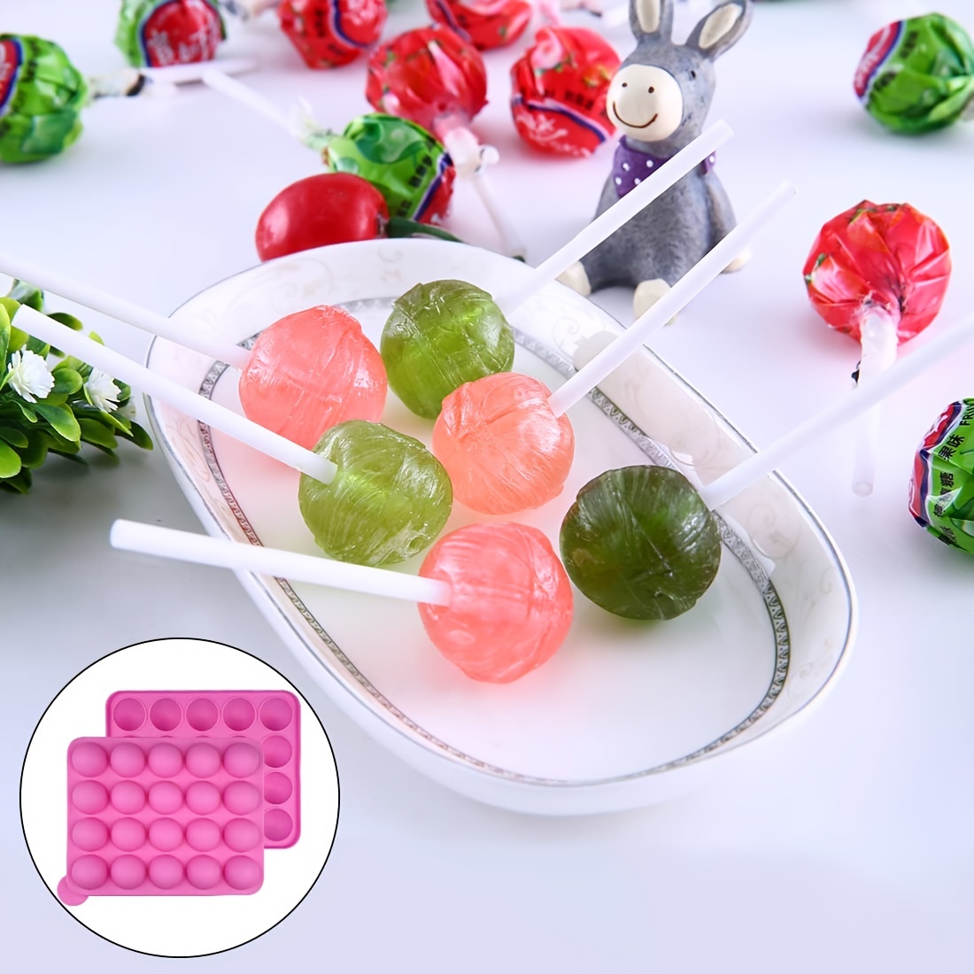 Set, Silicone Lollipop Maker Kit, 1pc Lollipop Mold And 20pcs Lollipop  Sticks, 20 Cavity Cake Pop Mold For Hard Candy, Chocolate, And Cookies,  Perfect