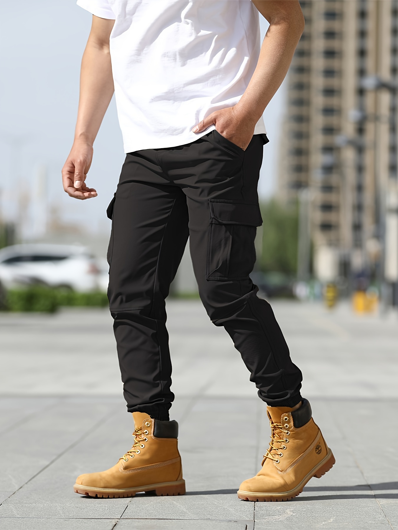 Classic Design Solid Color Multi Flap Pockets Men's Cargo - Temu