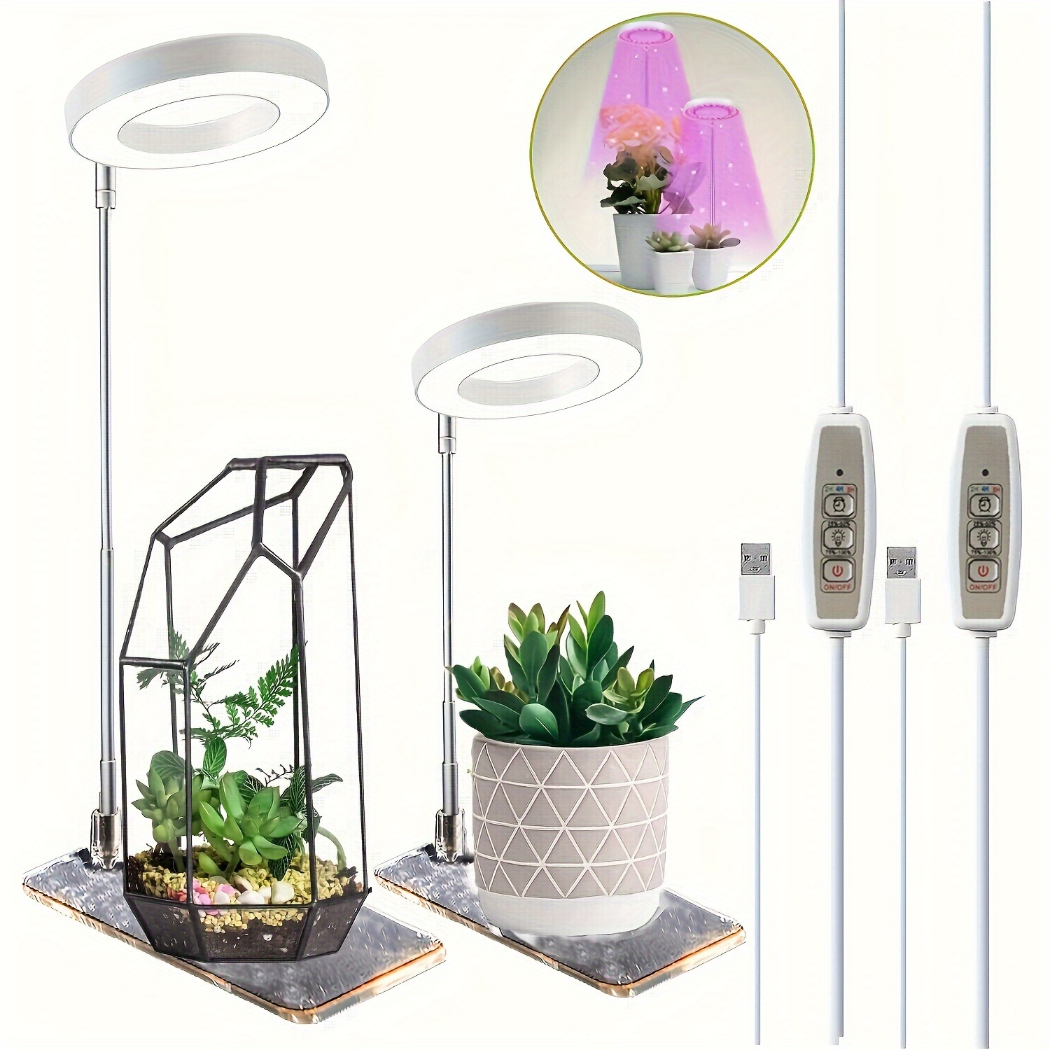 2pcs Plant Grow Lights For Indoor Plants, Full Spectrum LED Plant Light  With Metal Stand, Plant Growing Lamps Desktop Grow Light With Auto Timer,  10 Dimming Levels, Small UV Light For Indoor Growth