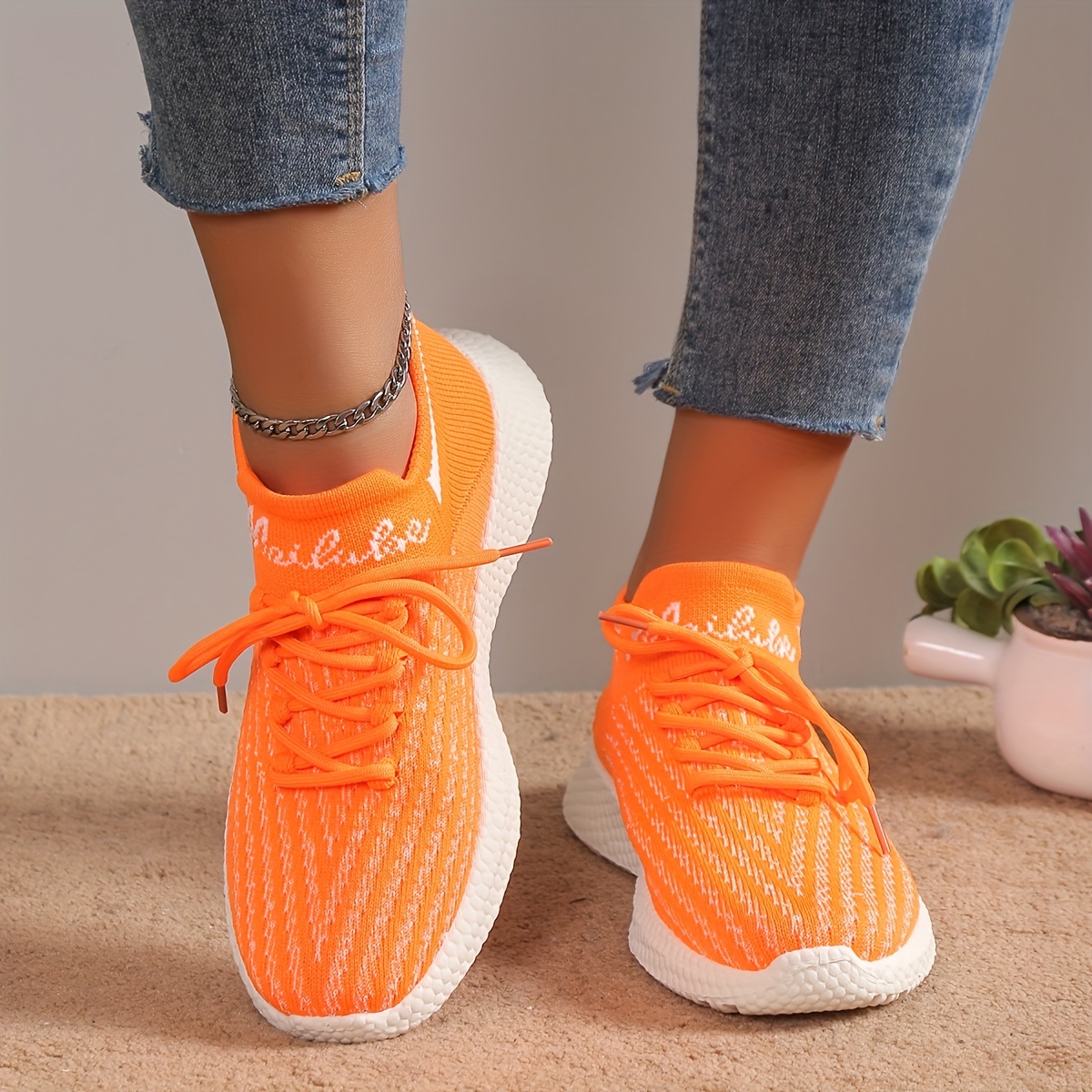 Women's Knitted Sports Shoes, Breathable & Comfortable Low Top Running  Shoes, Casual Tennis Gym Shoes