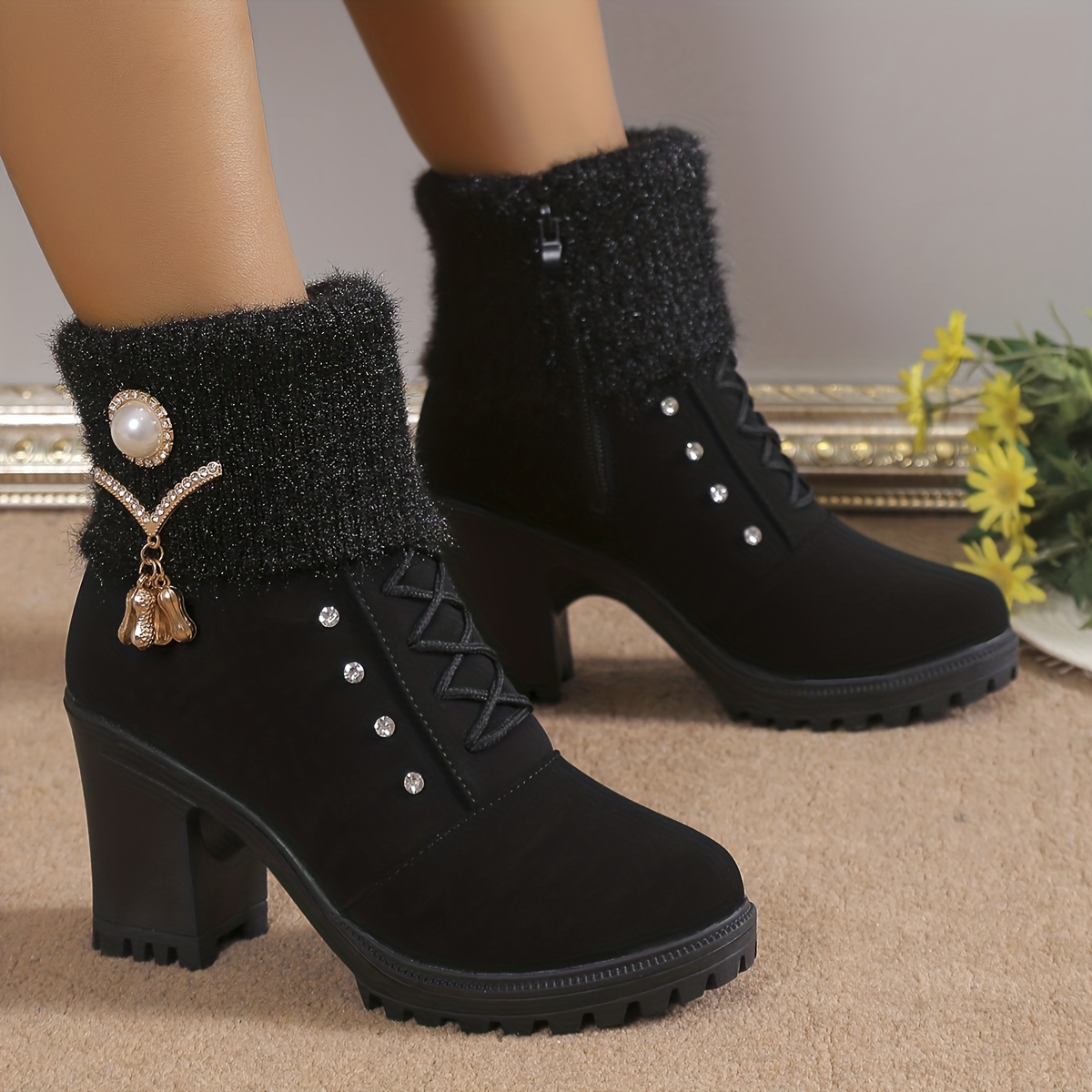 Ankle boots with pearl on sale heel