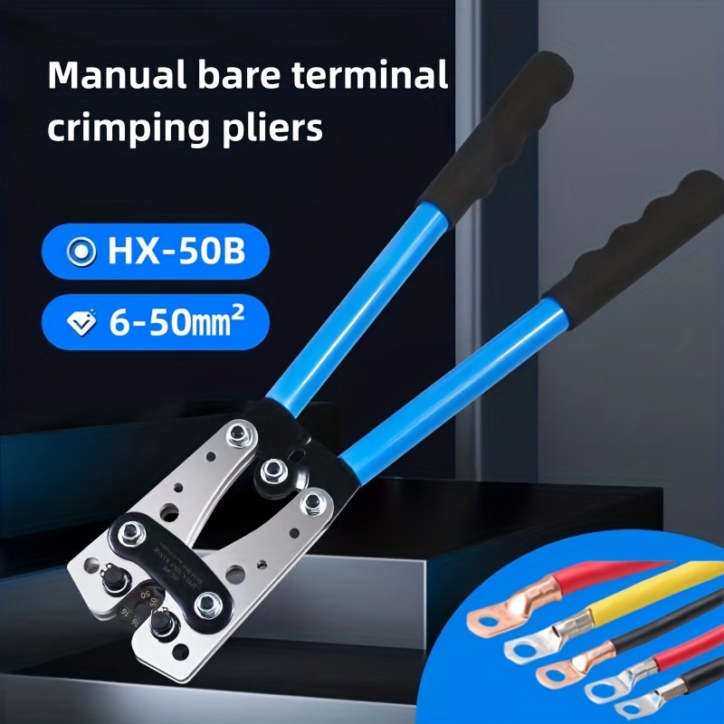 Crimping Pliers 6-50mm²/AWG 10-0 Tube Terminal Crimper Hex Crimp Tool  Multitool Battery Cable Lug Cable Hand Tools HX-50B