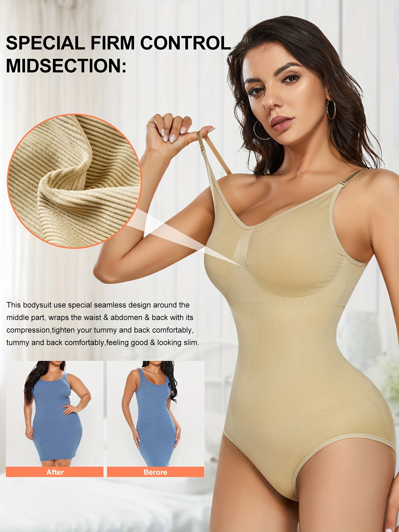 Buy Body Slimming Tummy Control Tank Top Shapewear Bodysuit - Cream, Fashion