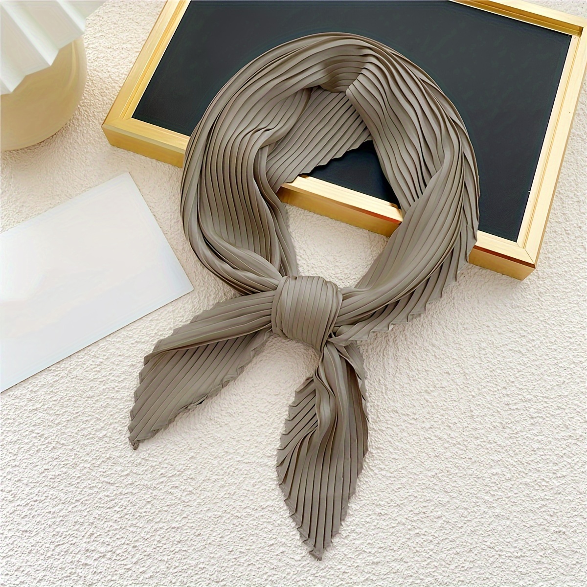 Image of Solid Pleated Bandana Casual Neckerchief Scarf Head Wrap Bag Handle Charm Vacation Accessory, Gift For Mother's Day