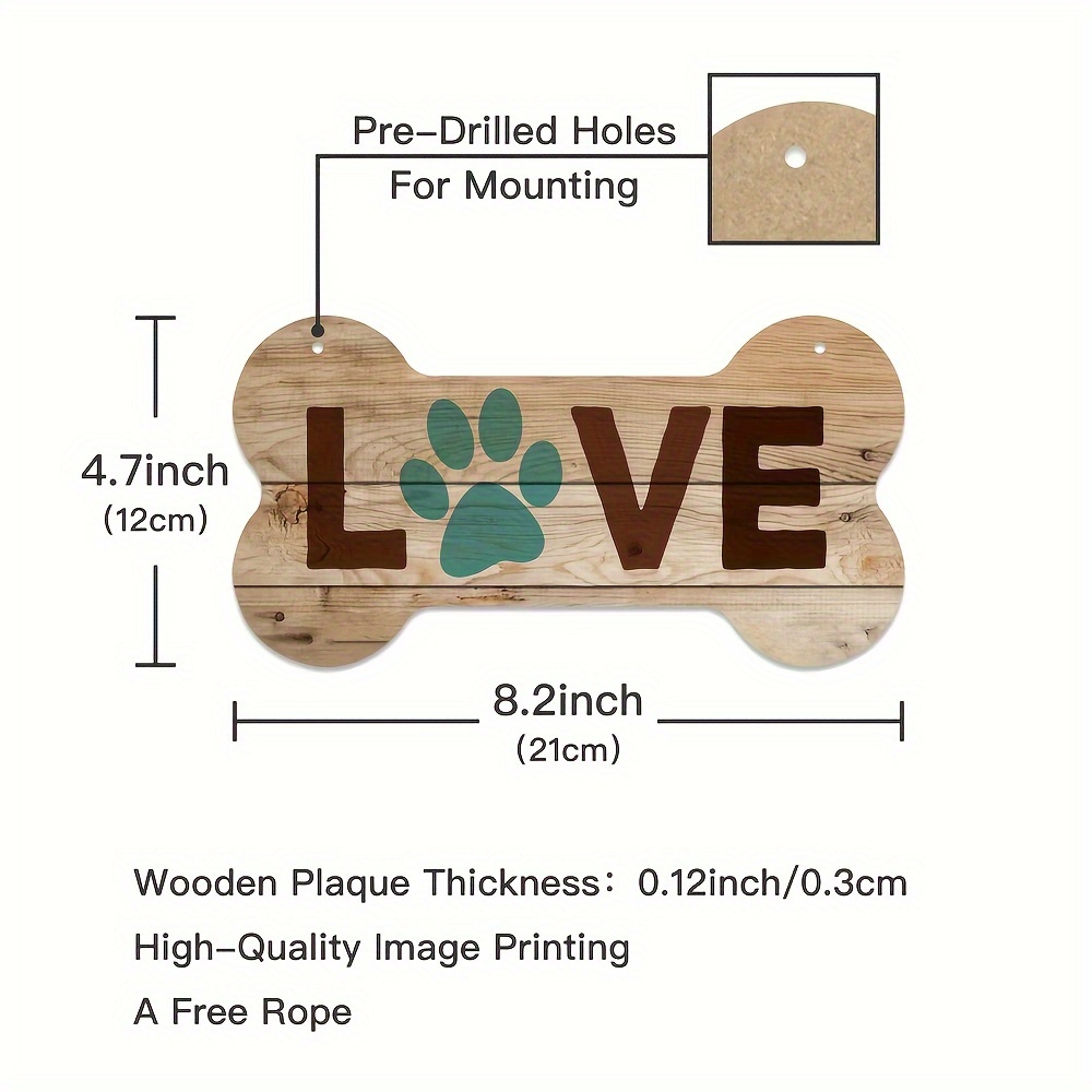 1pc, Pet Lover's Bone Shaped Wall Art Sign - Wooden Hanging Front Door  Plate for Living Room, Porch, and Home Decor - Dog Wood Plaque Decor -  3.9x7.8i