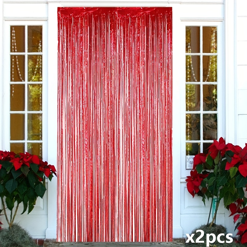 2pcs 1*2m Rain Silk Curtain For Birthday Wedding New Year Decoration &  Celebration, Door Curtain With Tassel Colorful Ribbon Garland & Streamers  Prop