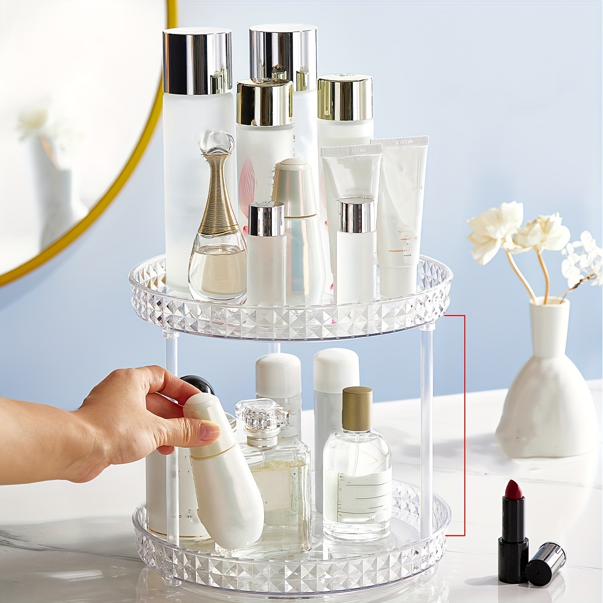 Organizzatore Trucco Girevole Con Porta Pennelli Per Il Trucco,  Organizzatore Profumo, Scaffale Per Cura Della Pelle Dall'aspetto Elegante  E Organizer Per Vanità A Rotazione Per Grandi Capacità Di Stoccaggio Con  Supporto Per