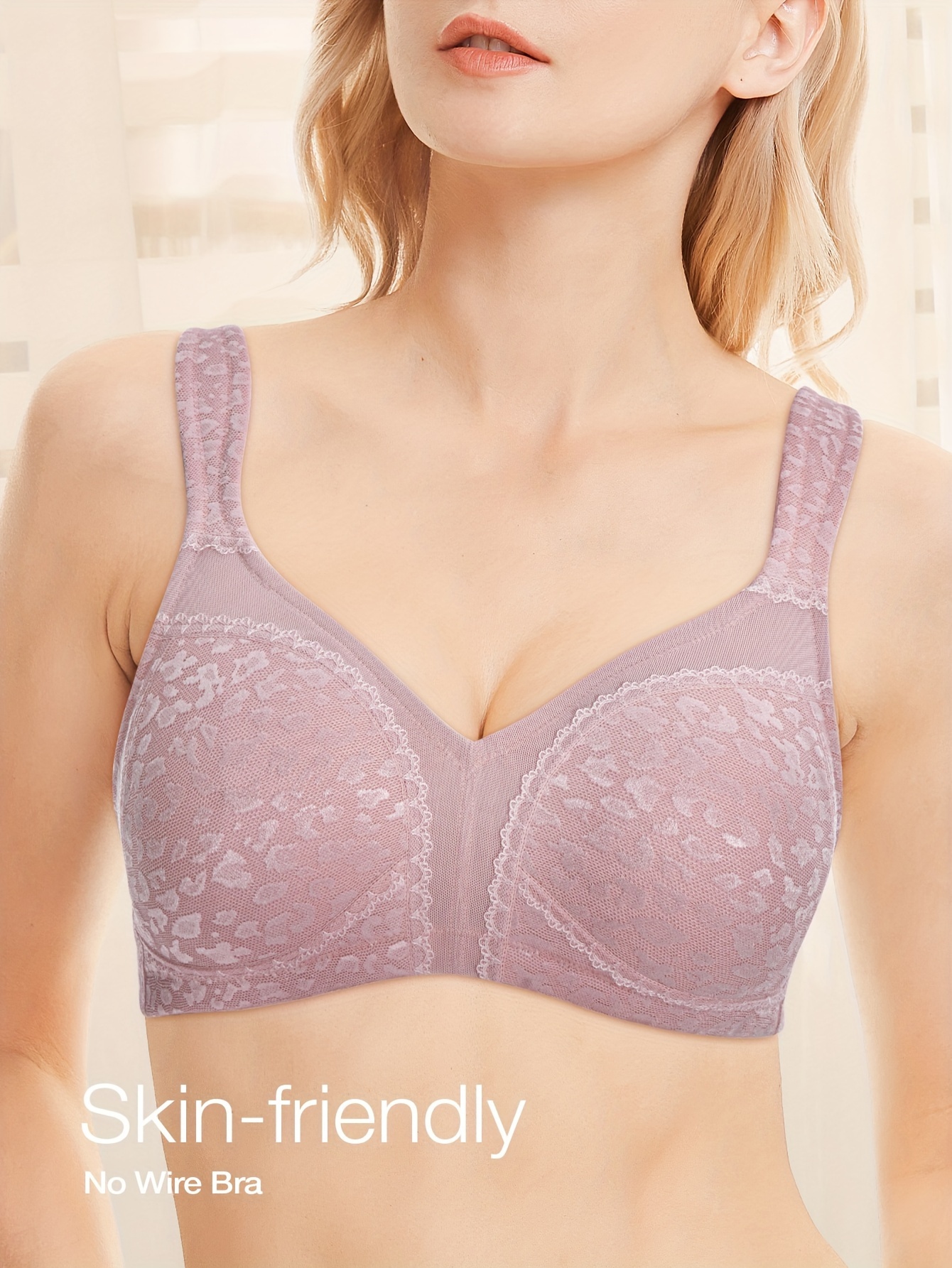 Jacquard Solid Mesh Bras, Comfy & Breathable Everyday Intimates Bra,  Women's Lingerie & Underwear