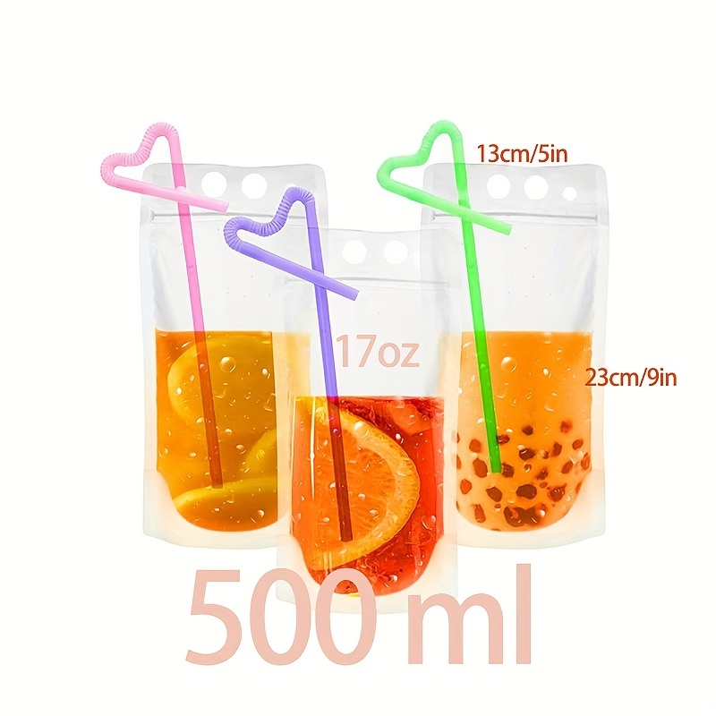 Drink Pouches With 50 Straw, Bag For Drinks Freezable Juice