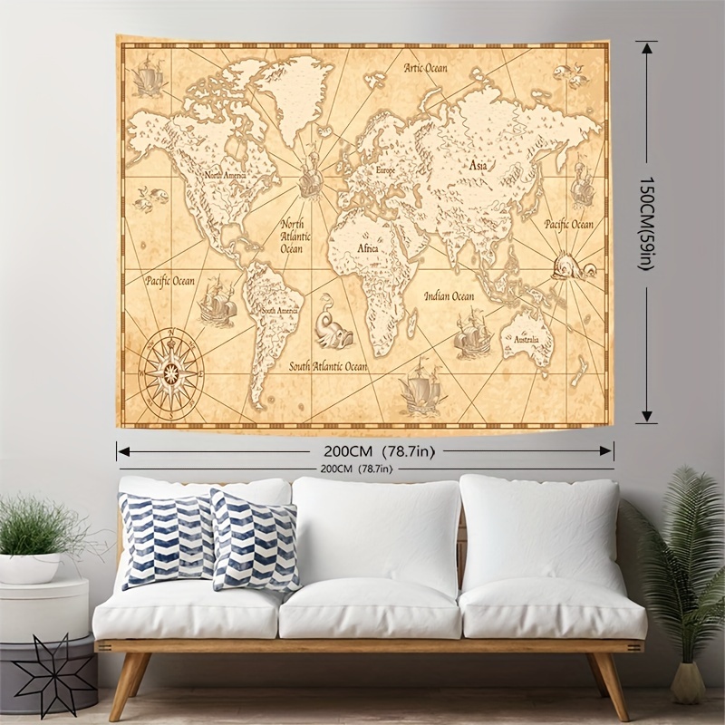 Retro World Map Pirate Tapestry High-Definition Fabric Wall Hanging  Polyester Study Room Table Cover Decoration Home Decor