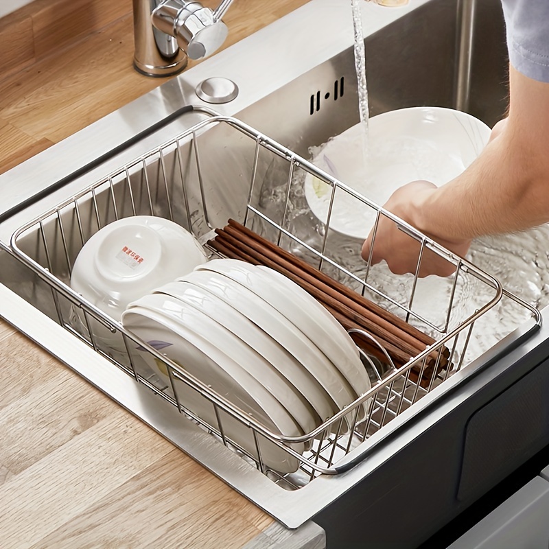 Adjustable Stainless Steel Kitchen Dish Drying Sink Rack Drain Strainer  Basket