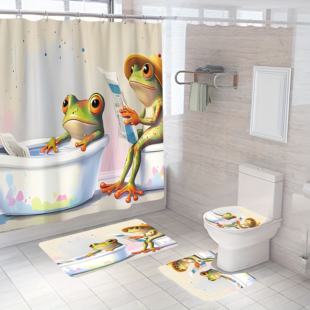 Mushroom Print Shower Curtain Frog Frog Waterproof Shower - Temu