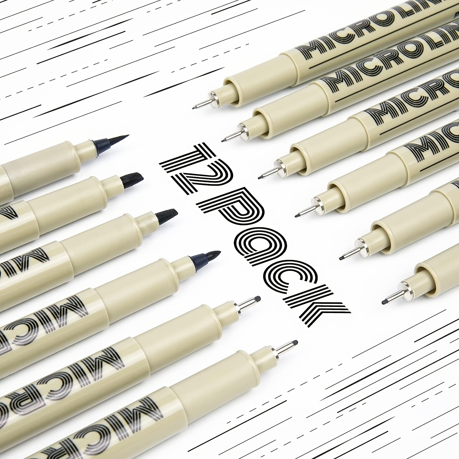 Toptime Micron Fineliner Pens, 12 Pack Micro Pen Set Black, Technical  Drawing Pens for Artist No Bleed Calligraphy Pens, Archival Ink Brush Pen  Art