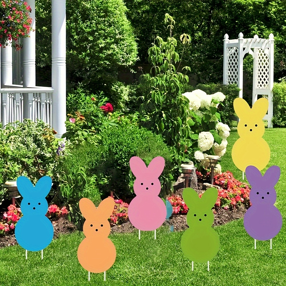 

6pcs Easter Yard Signs, Peeps Bunny Yard Stakes, Happy Easter Decorations, Outdoor Decorative Garden Party Easter Decor For Home Lawn