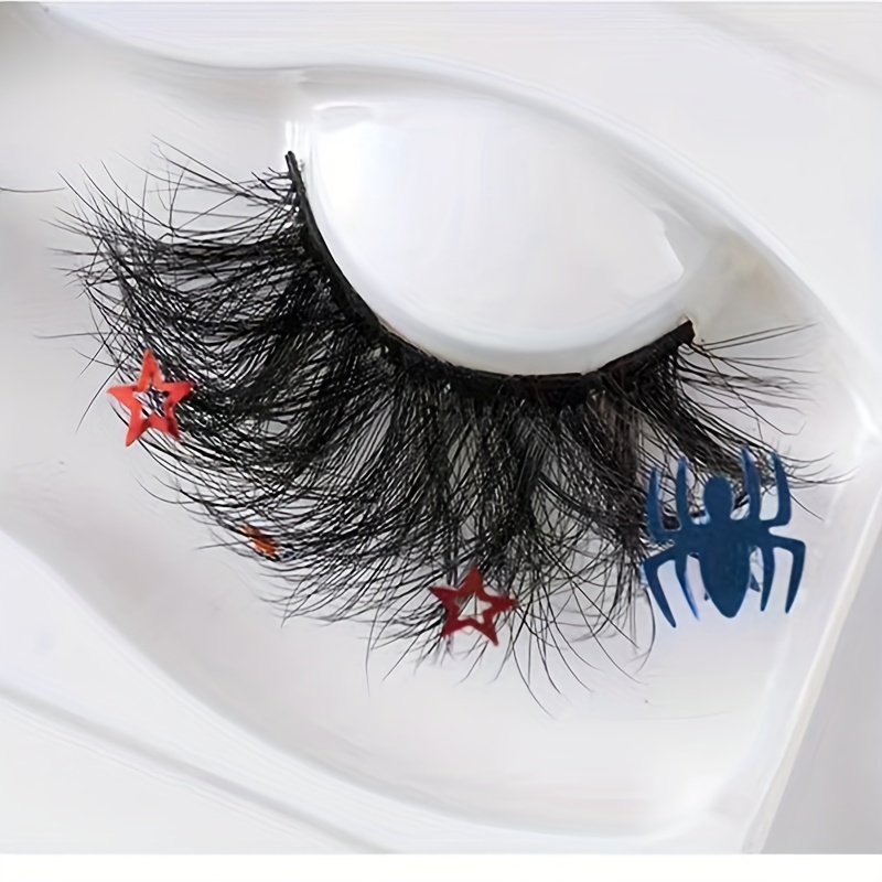 Spider Halloween False Eyelashes Sparkly Stars Spider Sequins Natural Style