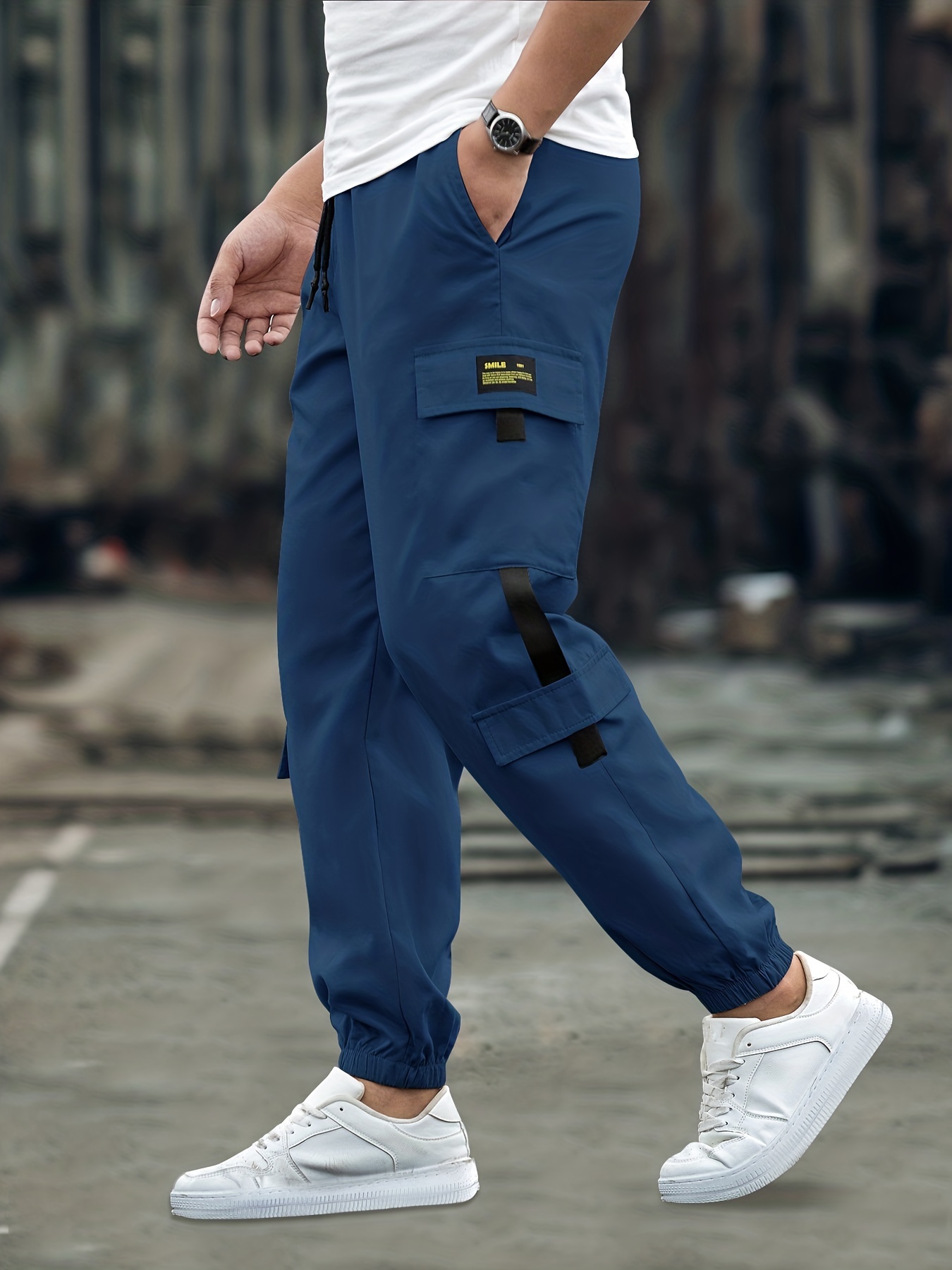 Solid Flap Pocket Jogger Cargo Pants Vintage Belt Fashion - Temu Australia