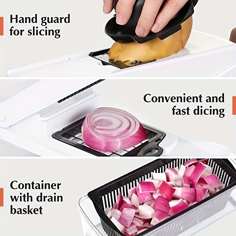 1 Set, 15in1, Vegetable Chopper, Multifunctional Fruit Slicer, Handle Food  Grater, Vegetable Slicer, Cutter With Draining Basket, Onion Mincer Chopper