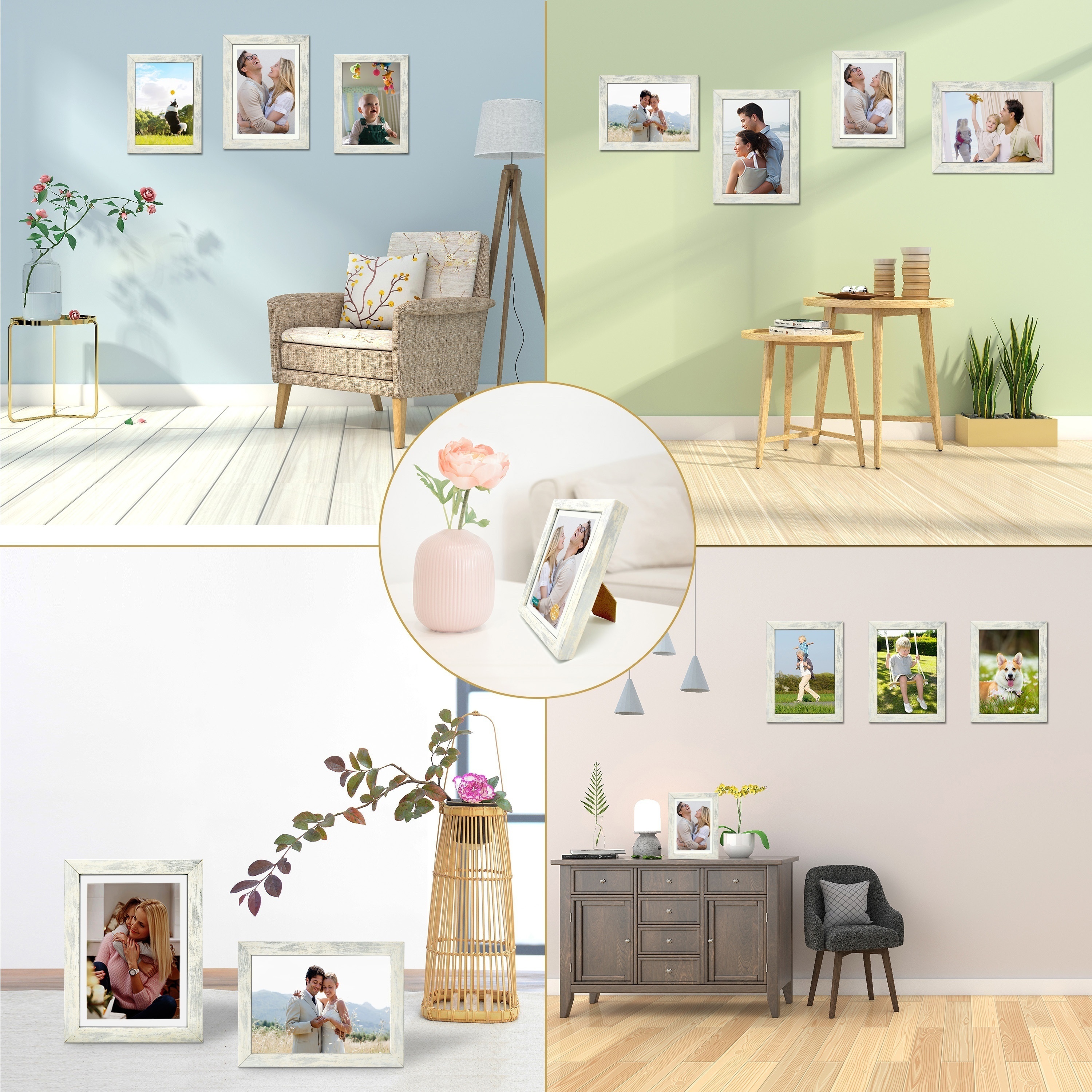 Picture Frames Set Rustic White Collage Picture Frames Wood - Temu