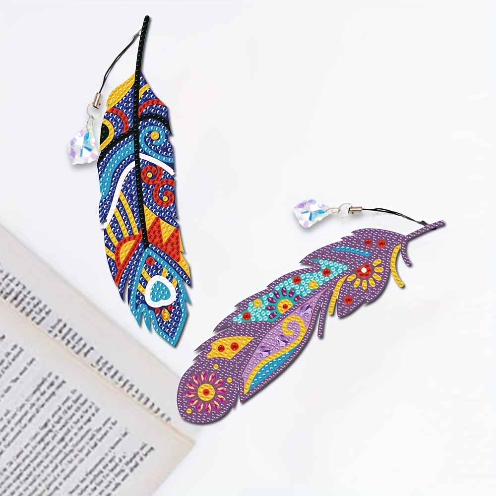 Diy Feather Diamond Painting Bookmarks Handmade Diamond - Temu