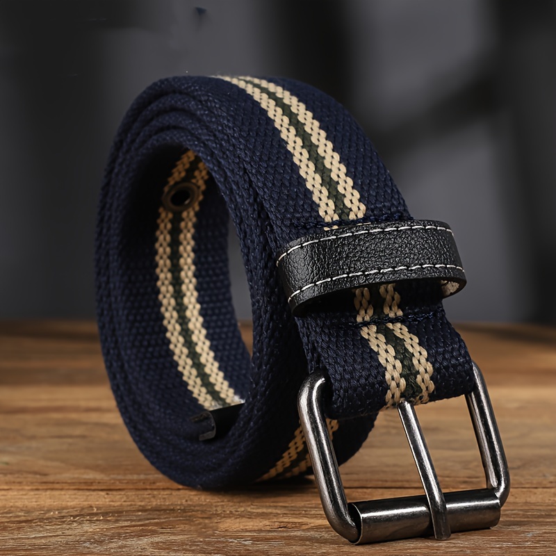 Men's Canvas Belt, Double Pins Buckle Belt Canvas Waistband Outdoor Casual  Jeans Belt - Temu
