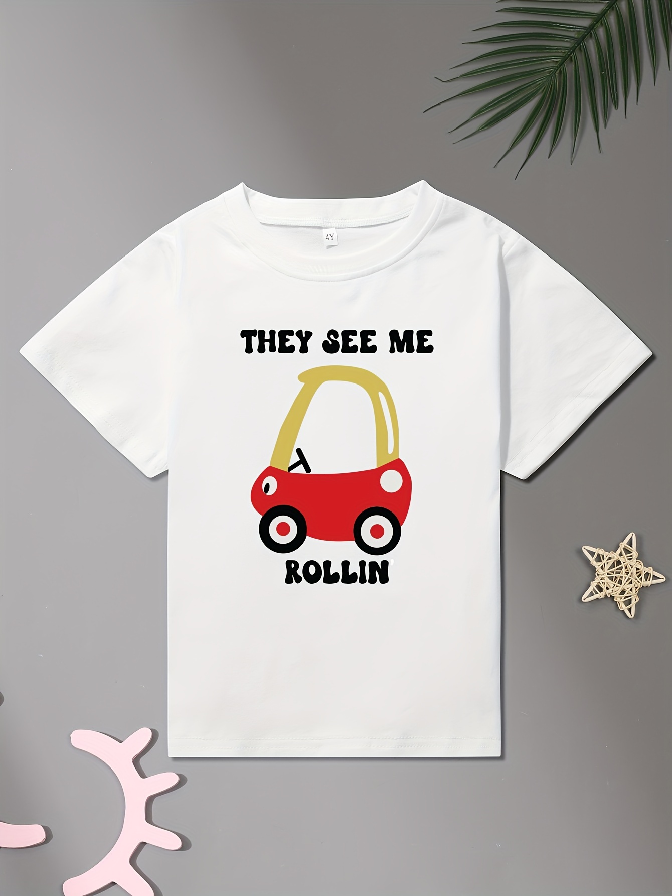 T-shirt De Algodão De Manga Curta Para Menino Com Estampa De Padrão De  Carro Dos Desenhos Animados ELES ME VÊM ROLANDO, Confortável E Versátil Com