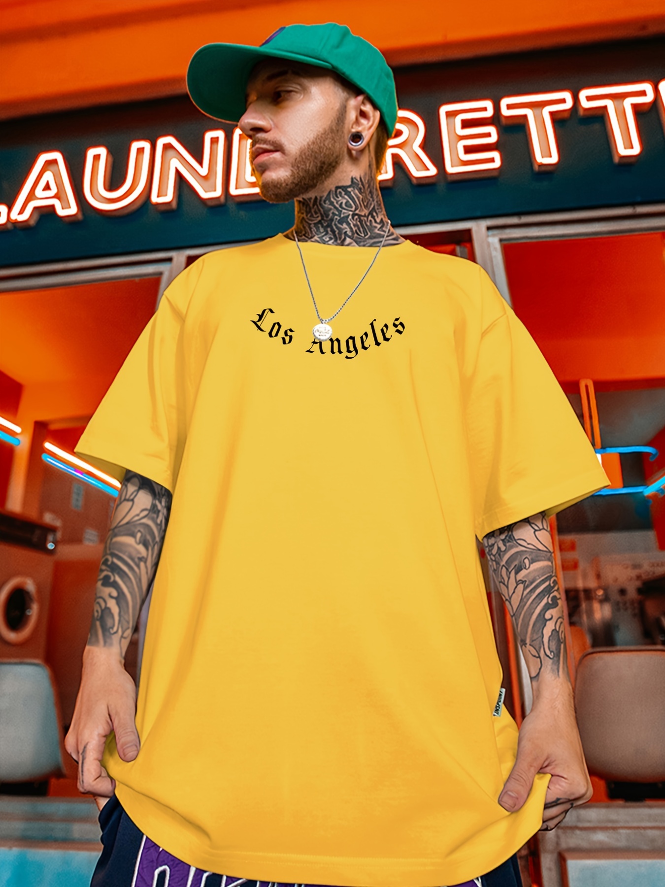 Men's Fashion Plus Size 'los Angeles California' Print Plain Color Crew  Neck Breathable T-shirt, Oversized Soft Short Sleeve Tops For Summer,  Casual Clothing For Big And Tall Guys - Temu