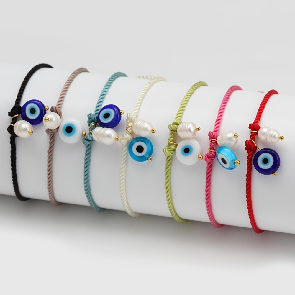 Freshwater Pearl Evil Eye Bead Bracelet, Adjustable