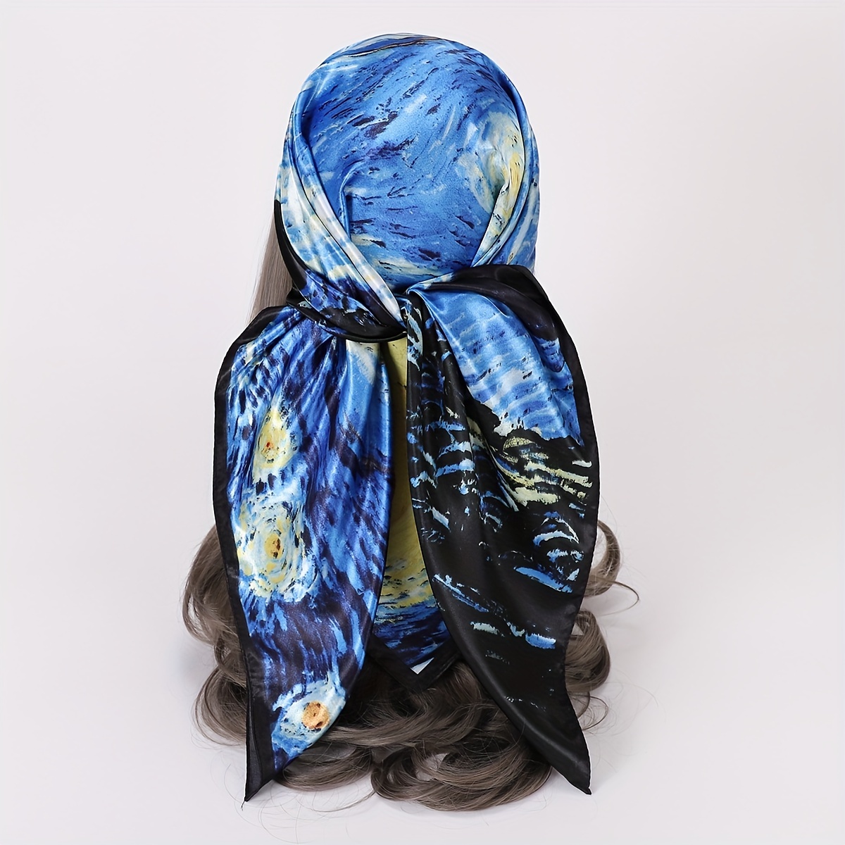 

35.4" Oil Painting Square Scarf Retro Silk Feeling Satin Bandana Outdoor Sunscreen Headscarf Hair Wrap For Sleeping At Night