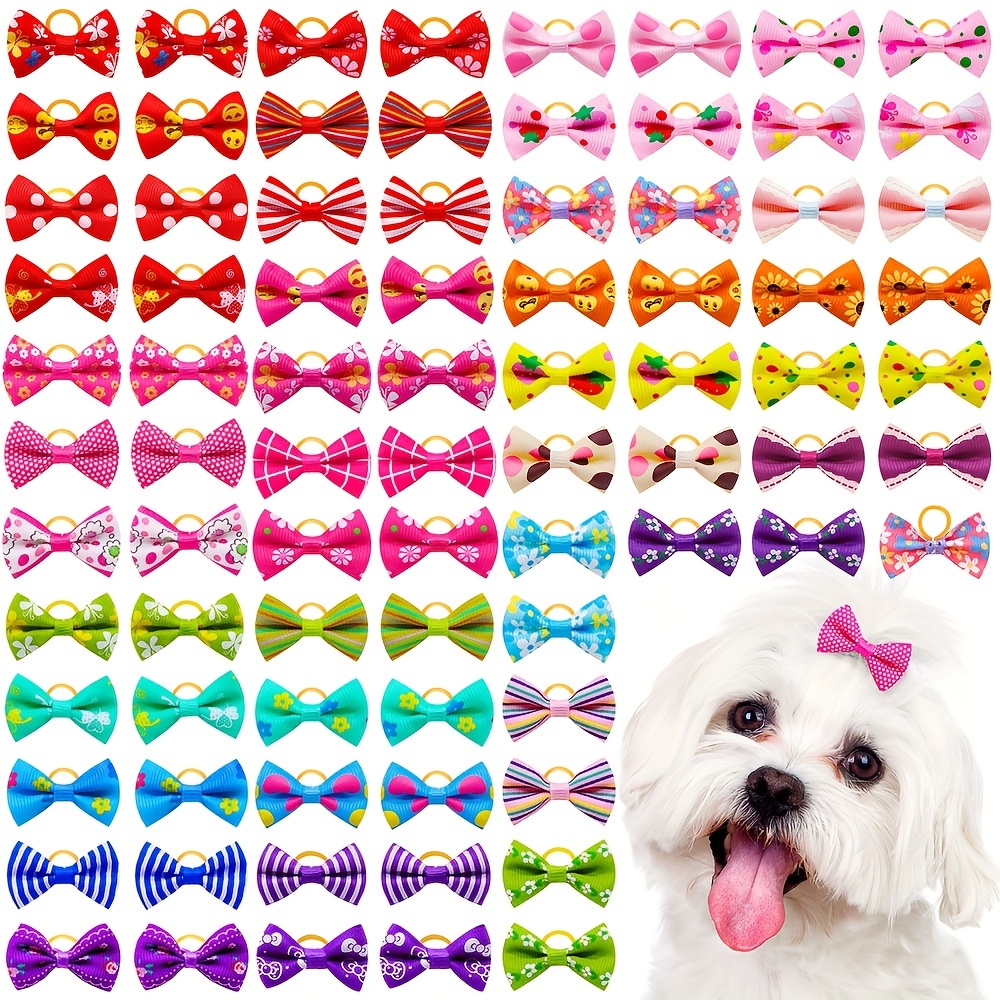 

50pcs Elastic Mixed Color Bow Decor Rubber Band Dog Pet Hair Accessories