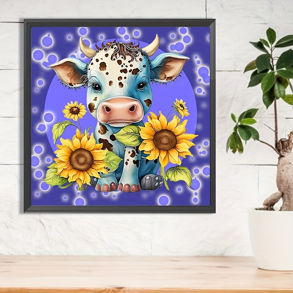 Frameless Diy 5d Diamond Painting Set Sunflower Flower Cow - Temu