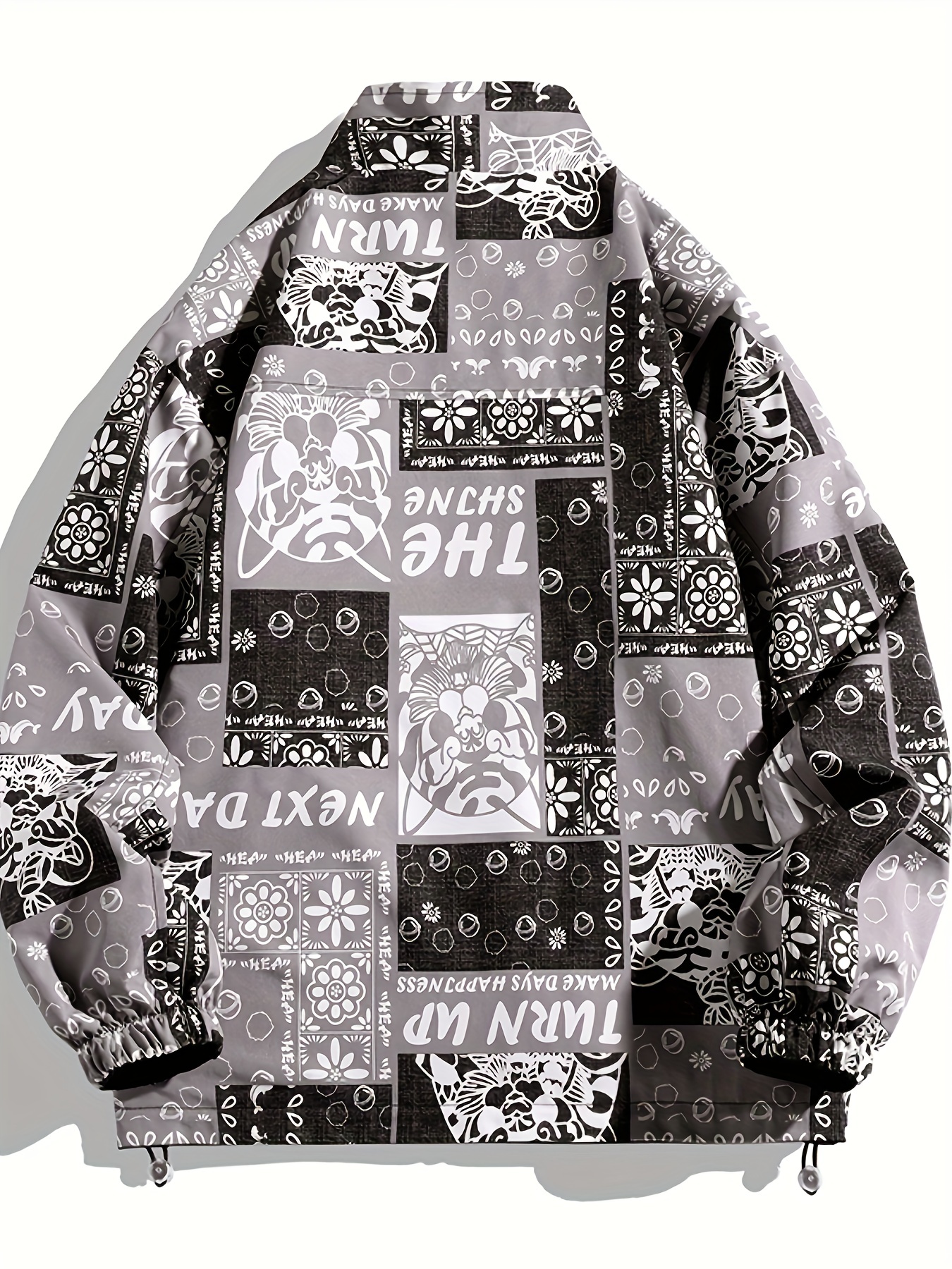 Men's Floral Graphic Print Reversible Jacket For Spring/autumn