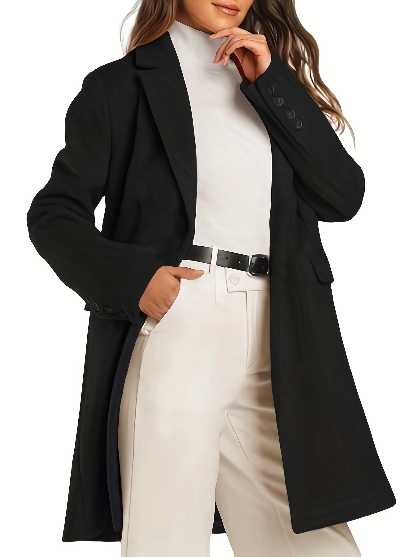 Solid Open Front Jacket Casual Lapel Neck Long Sleeve Every - Temu