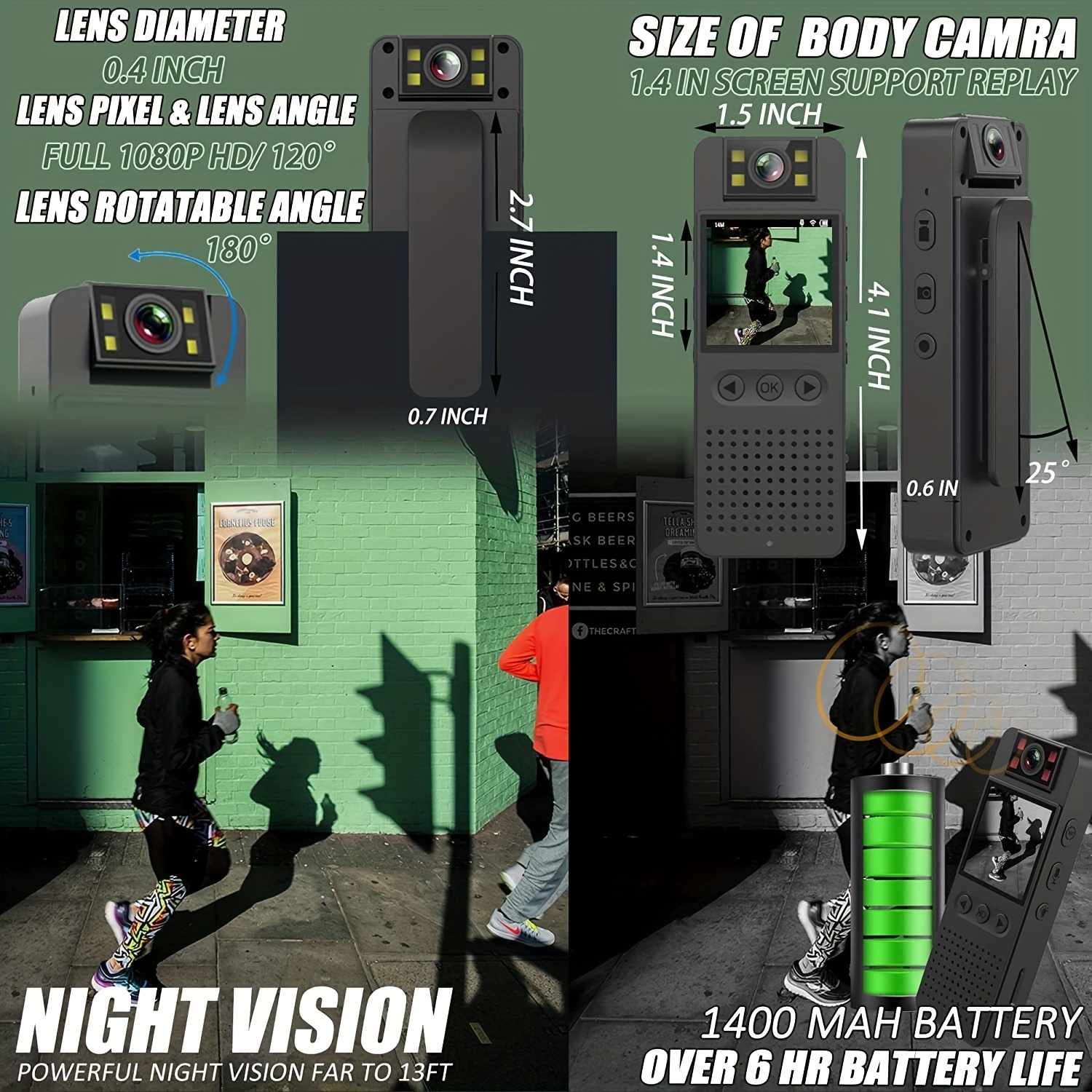 Mini cámara corporal grabadora de video incorporada de 128 GB con visión  nocturna IR y grabación de bucle HD 1080P, batería de 4-6 horas de duración