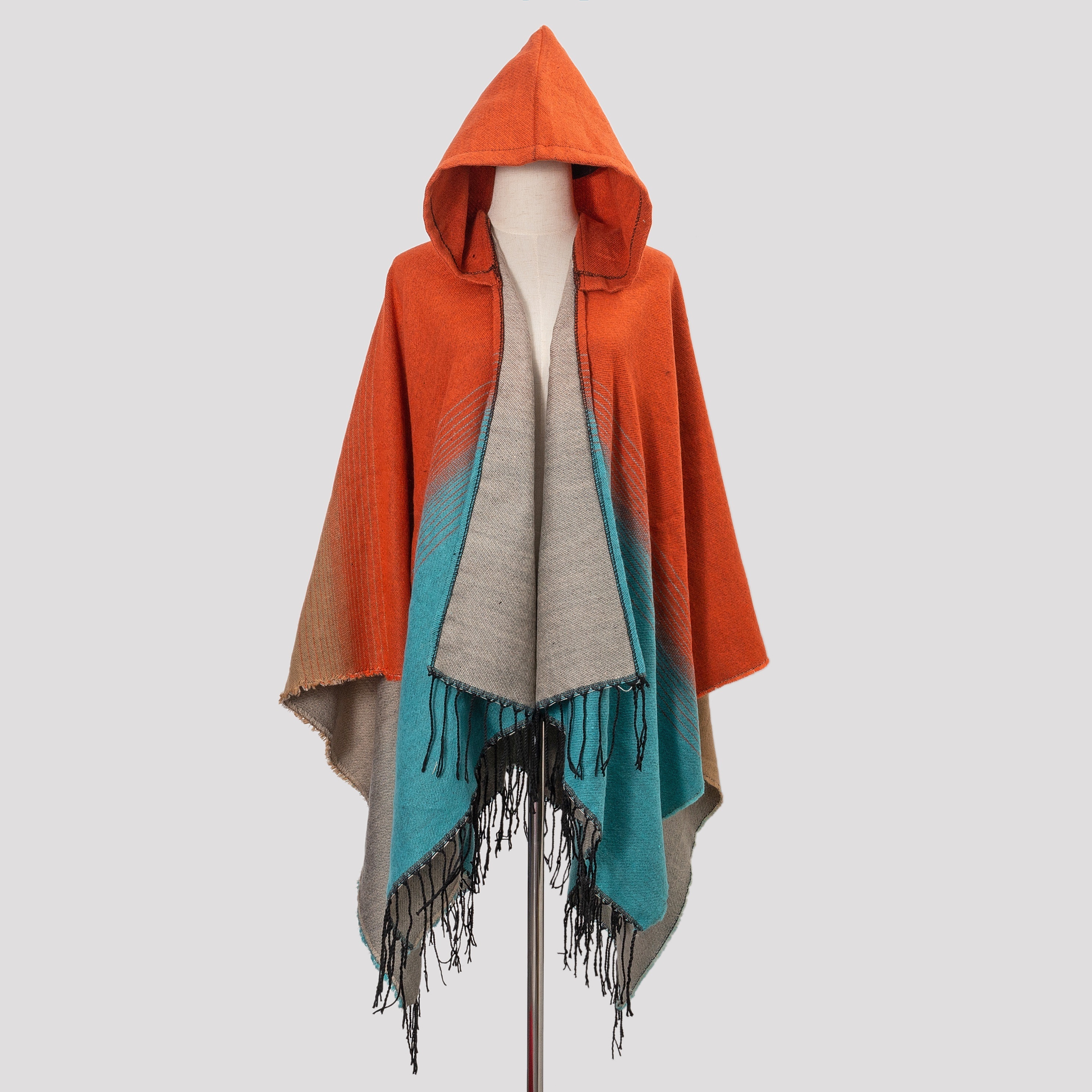Boho Gradient Color Hooded Shawl Fashion Travel Dressing Tassel Cardigan  Windproof Warm Wrap Casual Outerwear Shawl - Temu